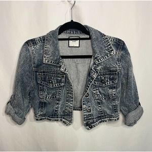 NWOT Highway Jeans cropped denim jacket, distressed acid wash, size large